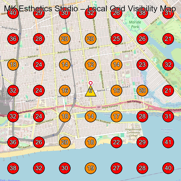MK Esthetics Studio GeoGrid visibility map for Nail Salon in Brooklyn